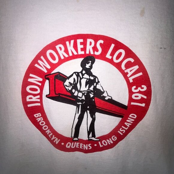 Iron Workers White Ringer T-Shirt Brooklyn Queens L.U. 361  Mens X-Large NOTE - Picture 5 of 12